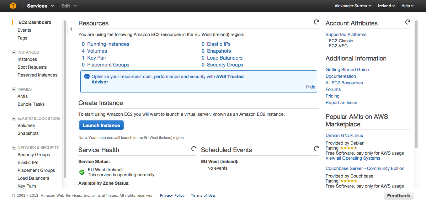 Screenshot of the EC2 UI