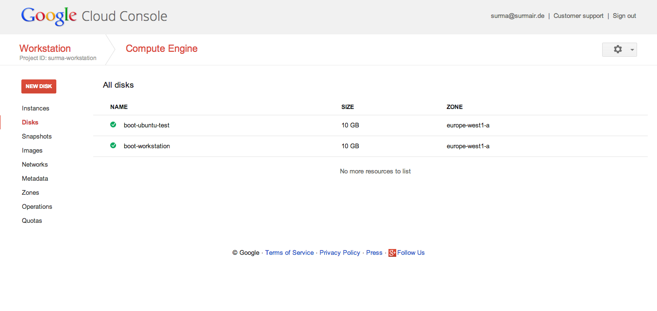 Screenshot of the GCE UI